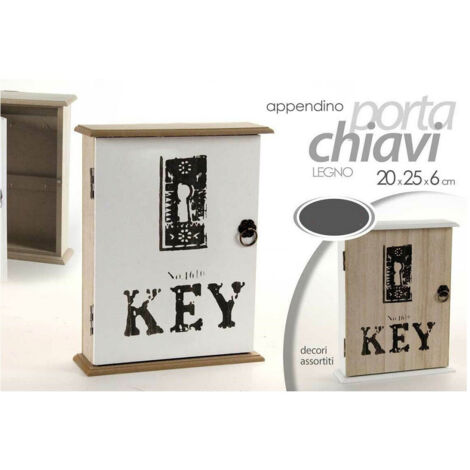 Trade Shop - Appendino Porta Chiavi Key Parete Con Ganci Legno 20x25x26cm Decori Ass. 762314 -
