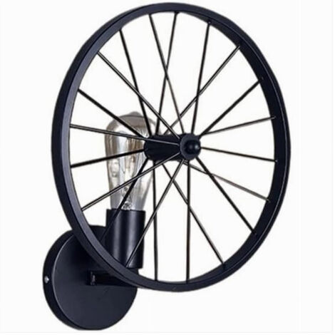 TRADE SHOP - Applique A Parete Stile Vintage Lampada Forma Di Ruota Bicicletta Nero E27 Aq62 -