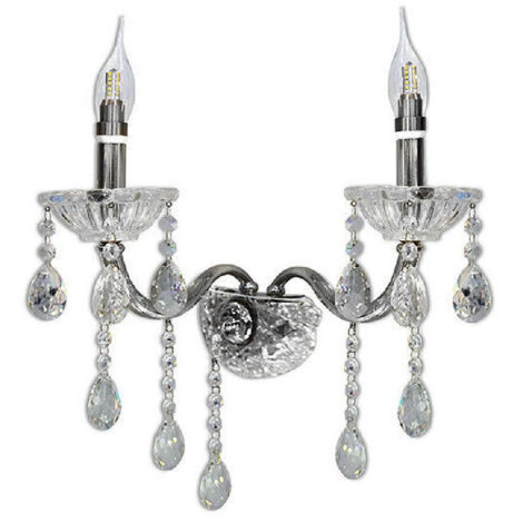 Trade Shop - Applique Candelabra Tropfen Anhänger Acrylkristall 2 Arme Angriff E14 E35 -      Silber