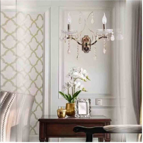 TRADE SHOP - Applique Candelabro 2 Bracci Con Pendenti Gocce Cristallo Retrò Attacco E14 E68-2 -