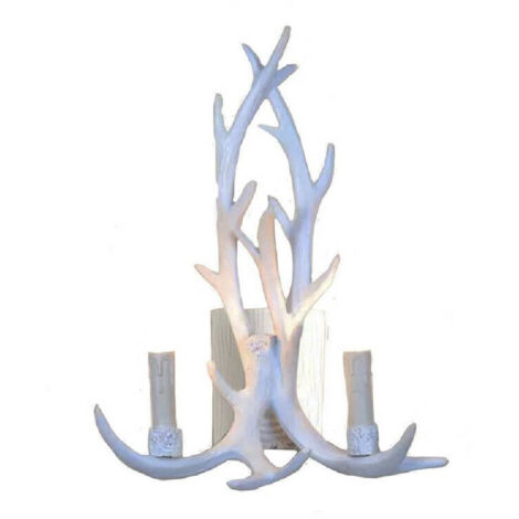 Trade Shop - Applique Country A Forma Di Corna Di Cervo Lampada Muro Retro 2 Portalampada E45 -      Blanco