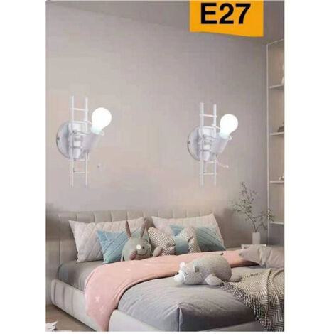 Trade Shop - Applique Da Parete Decorativo Forma Omino Sulla Scala In Metallo Attacco E27 Aq49 - Blanco