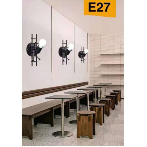 TRADE SHOP - Applique Da Parete Decorativo Forma Omino Sulla Scala In Metallo Attacco E27 Aq49 - Nero