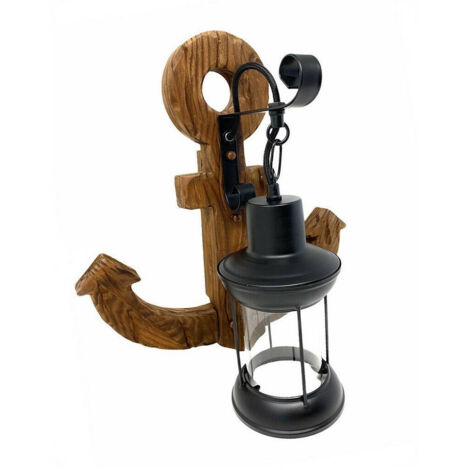 Trade Shop - Applique In Legno Con Base Ad Ancora Lanterna Country Lampada Industrial E27 E54 -