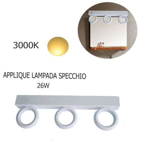 Trade Shop - Applique Lampada Moderno Da Parete Muro Specchio 26w Bagno 135 Led 2835 Smd Luce -