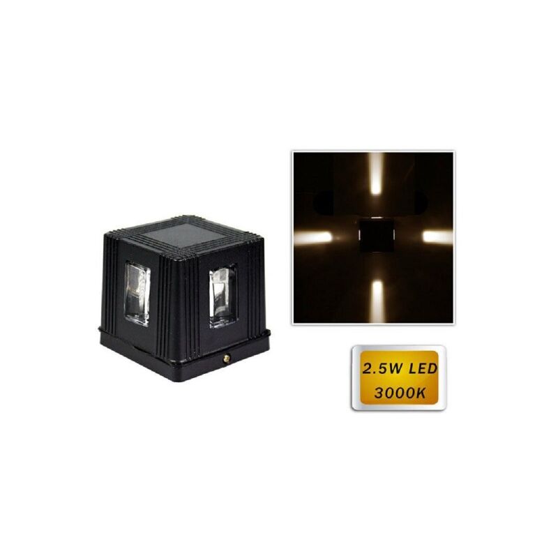 Image of Trade Shop - Applique Led 2,5 W Esterno Lampada Cubo A Parete Luce Moderna Giardino Nero Es32 -bianco Caldo -
