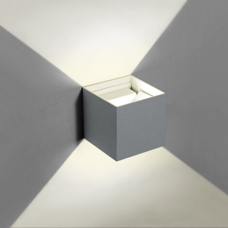 TRADE SHOP - Applique Led Cubo Grigio Lampada Da Parete 12w 1500l Luce Regolabile Updown Ip65 - -Bianco Naturale      -