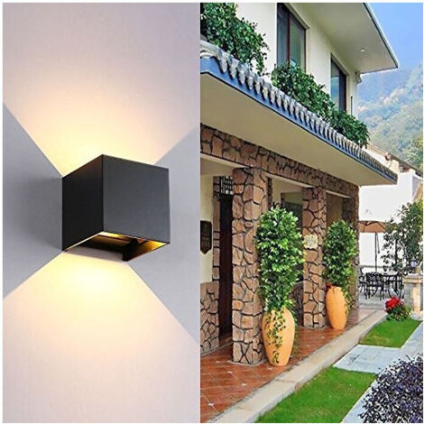 TRADE SHOP - Applique Led Cubo Nero Lampada Da Parete 5w 750lmn Luce Regolabile Updown Ip65 - -Bianco Freddo      -