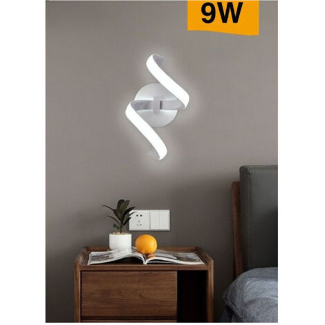Trade Shop - Applique Led Da Muro 9 Watt Curva Spirale Luce Naturale Fredda Calda E58 Bianca -