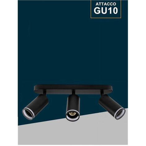 TRADE SHOP - Applique Plafoniera Orientabile Da Soffitto Parete 3 Diffusori Lampada Gu10 Ts-3 - Nero