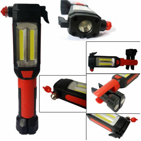 Trade Shop - ARBEITSTASCHE LAMPE MAGNET LED WIEDERAUFLADBAR HAMMER GLASBRECHER GÜRTEL USB -
