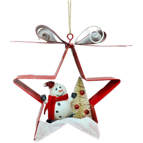 Trade Shop - árbol De Navidad Decoración Muñeco De Nieve Estrella Colgante 14.5cm -