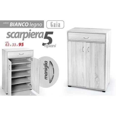 Trade Shop - Armario Zapatero 2 Puertas Cajon 5 Estantes Madera Blanco 95x63x33cm 770937 -
