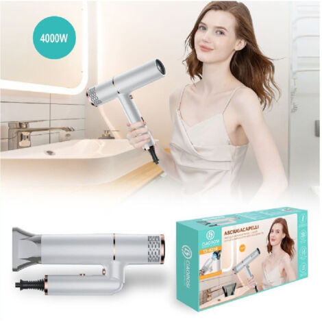 Trade Shop - Asciugacapelli Phon Professionale 4000w Ione Negativo Luce Blu Pieghevole Tx-8256 -