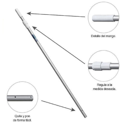 TRADE SHOP - Asta Manico Telescopico 240cm In Allumino Per Retino Pulizia Della Piscina 42398 -