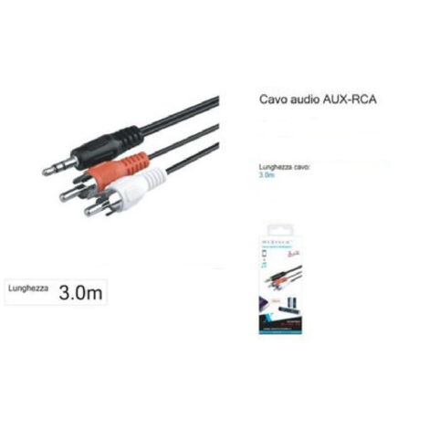 Trade Shop - AUDIOKABEL VON 3,5-MM-Klinkenstecker AUX AUF 2 Cinch-Stecker, DOPPEL-STEREO-VERLÄNGERUNG, 3 MT, AUX-R3.0M -