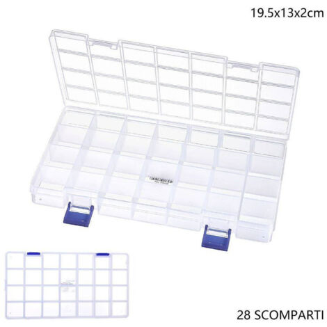 Trade Shop - AUFBEWAHRUNGSBOX 28 FÄCHER PRAKTISCHE BEHÄLTERGRÖSSE 19,5x13x2 cm -