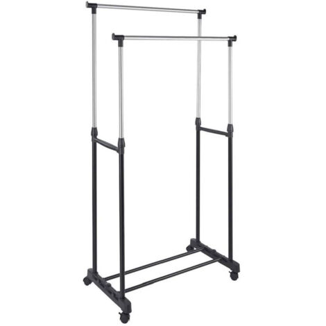 Trade Shop - Ausziehbarer Garderobenständer aus Stahl mit Teleskoprollen, doppelt, L80 x H95 – 170 cm -