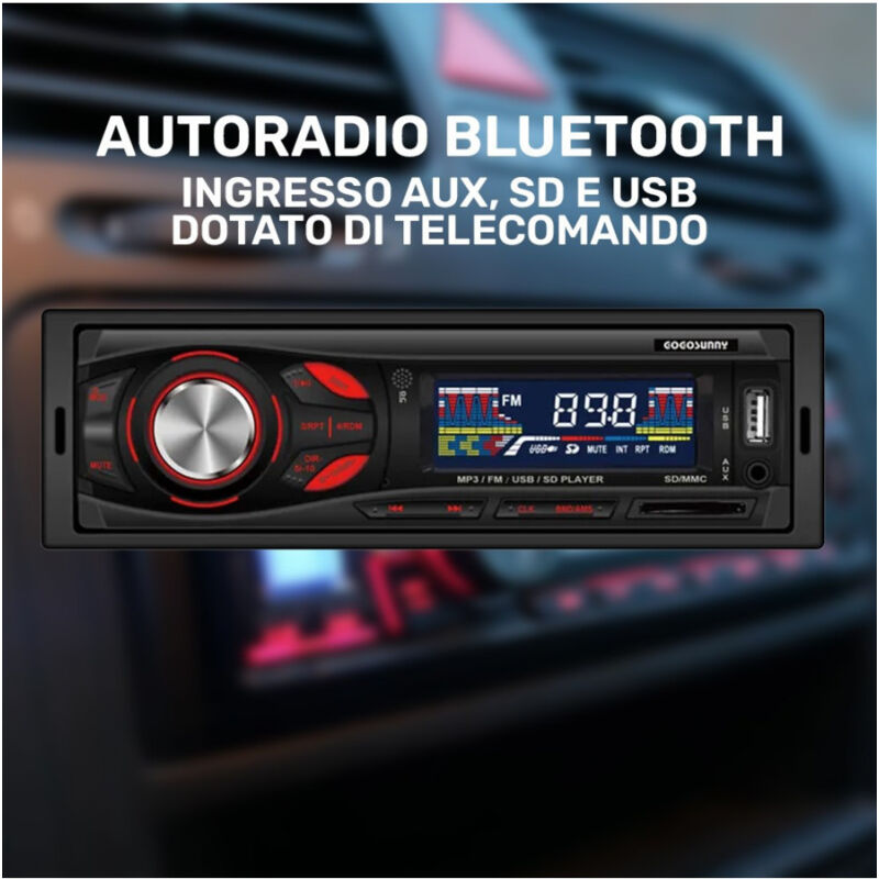 Image of Trade Shop - STEREO AUTORADIO BLUETOOTH INGRESSO AUX, SD UND USB 4 X 45W MIT TELECOMANDO -