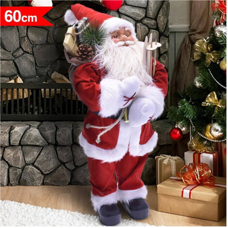 Trade Shop - Babbo Natale Classico 60cm In Plastica Vestiti In Tessuto Decorazione Natalizia -