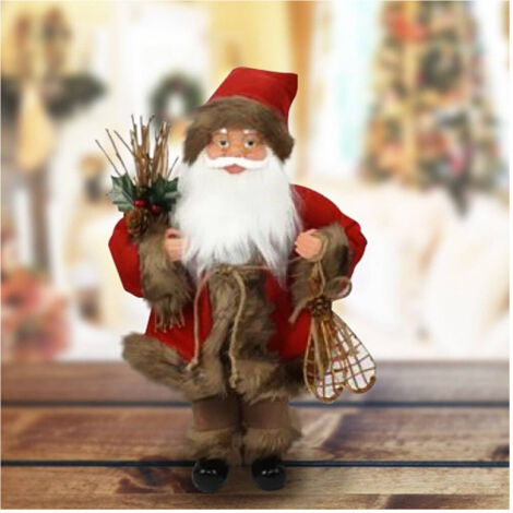 Trade Shop - Babbo Natale Nordico In Plastica Vestiti In Tessuto 40cm Decorazione Natalizia -