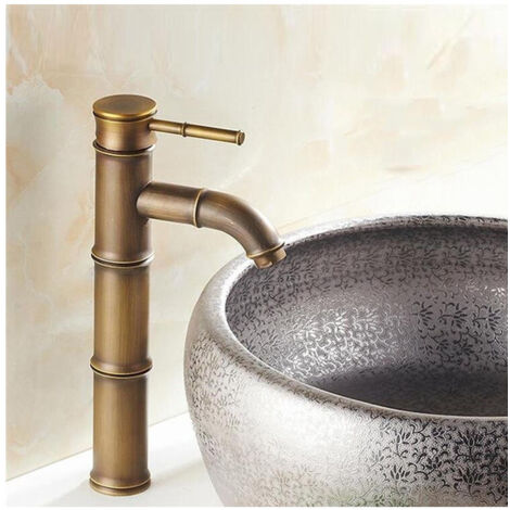 Trade Shop - BAD WASCHBECKEN MISCHBATTERIE ANTIK MESSING BAMBOO HOCH -