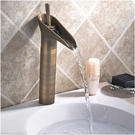 TRADE SHOP - Bagno Lavandino Lavabo Miscelatore Rubinetto Ottone Antico Cascata Alto -