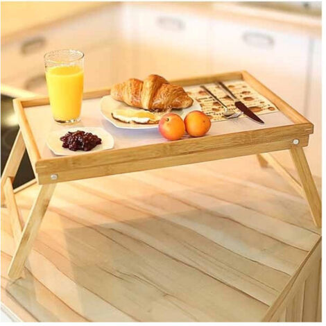 Trade Shop - Bandeja Plegable De Madera De Bambú 50 X 30 Cm -