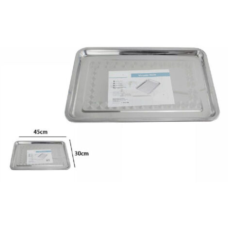 Trade Shop - Bandeja Rectangular Acero Cocina Guantera Plato 45x30cm 66352 -