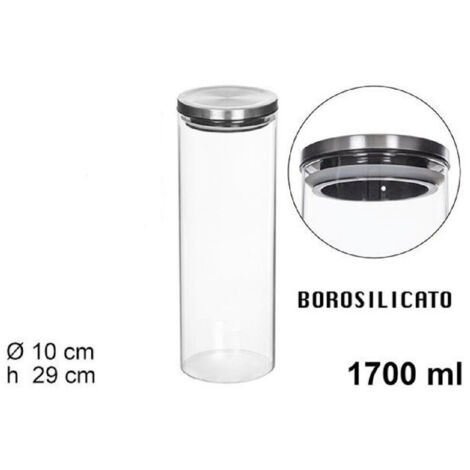 Trade Shop - Barattolo 1700ml Sottovuoto Alimenti In Vetro Trasparente Cereali Snack Cucina -