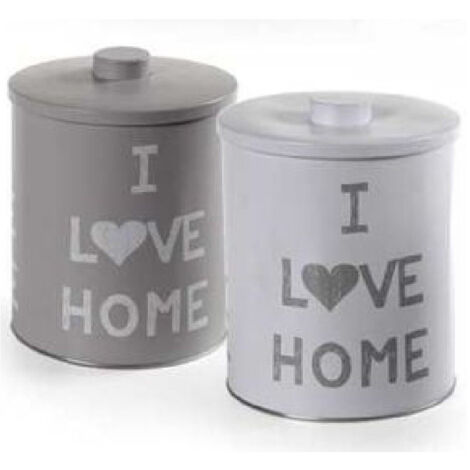 TRADE SHOP - Barattolo Contenitore In Latta Cucina Tonda Assortiti I Love Home 14x18cm 710506 -
