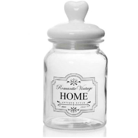 Trade Shop - Barattolo Contenitore In Vetro Decoro Romantic Vintage Home 1000ml 11x2cm 759352 -