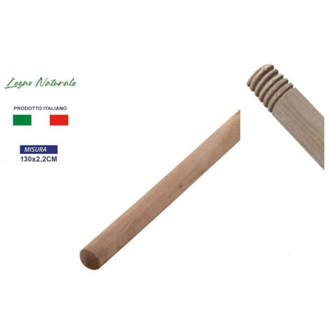Trade Shop - Bastone Manico In Legno Naturale Per Scopa Pulizia Casa Lunghezza 130 Cm -