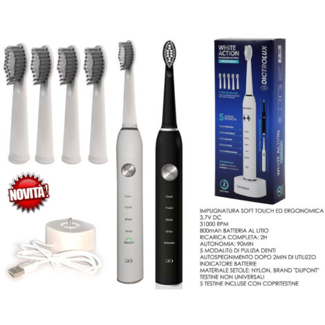 Trade Shop - Bateria Recargable De Cepillo De Dientes Eléctrico 5 Cabezales De Los Dientes De Limpieza De Los Modos -
