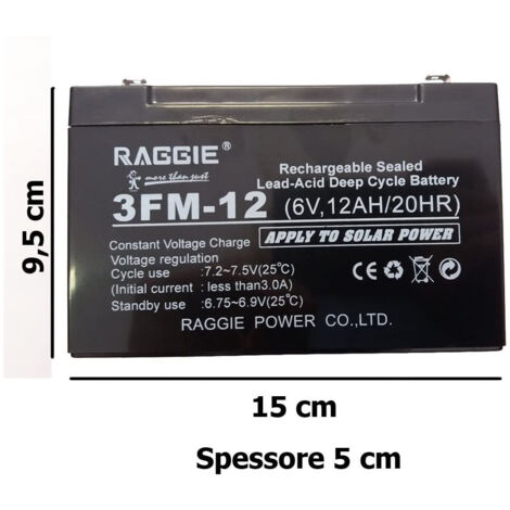 TRADE SHOP - Batteria Ermetica Ricaricabile Per Gruppo Di Continuità 6v 12ah Attacco Faston -