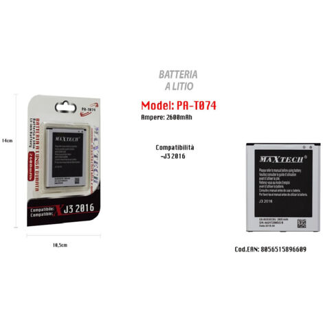 Trade Shop - Batteria Litio Lunga Durata Compatibile Samsung J3 2016 Maxtech 2600mah Pa-t074 -