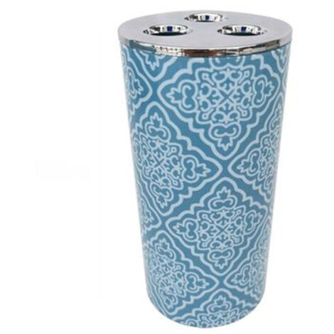 TRADE SHOP - Bicchiere Porta Spazzolino A 3 Fori Accessorio Bagno Celeste Con Maioliche 87027 -