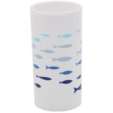 TRADE SHOP - Bicchiere Porta Spazzolino Bianco In Plastica Accessorio Bagno Pesciolini 69881 -