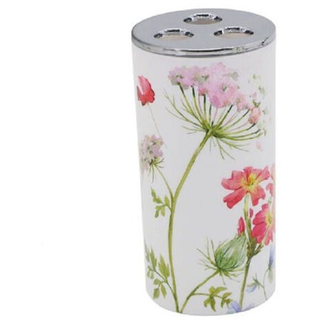 TRADE SHOP - Bicchiere Portaspazzolino 3 Fori Bianco In Plastica Accessorio Bagno Fiori 69924 -