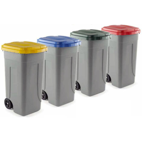 TRADE SHOP - Bidone Raccolta Differenziata 100 Litri Con Coperchio Colorato E Ruote 1 Solo Pz - Rosso