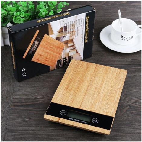 Trade Shop - Bilancia Da Cucina Digitale Di Precisione Pesa 1gr/5 Kg Tara Piatto Legno -