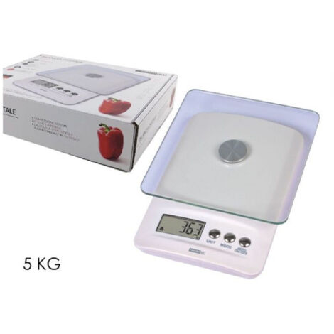 Trade Shop - Bilancia Da Cucina Digitale Portata 5kg Bianco Piano In Vetro Display Lcd 580017 -