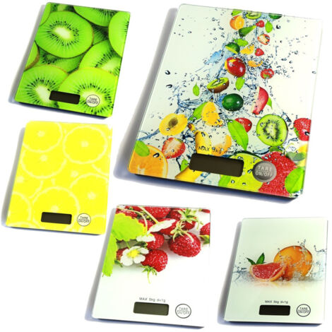 TRADE SHOP - Bilancia Digitale Lcd Piatto Ripiano In Vetro Da Cucina 5kg Da1gr A 5kg Fantasia -