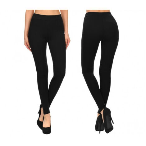 Trade Shop - Bm03 Leggings Da Donna In Cotone Elasticizzato Colori Alla Moda Grigio Nero Blu - Negro