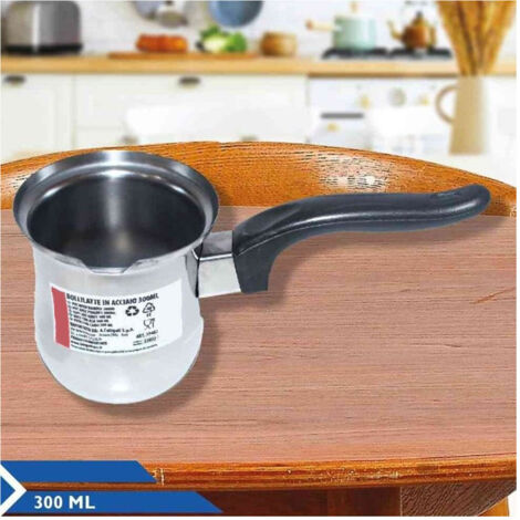 TRADE SHOP - Bollitore Bollilatte Pentolino In Acciaio Inox 300/400/500/1000ml Con Manico Ergonomico - -300ML -