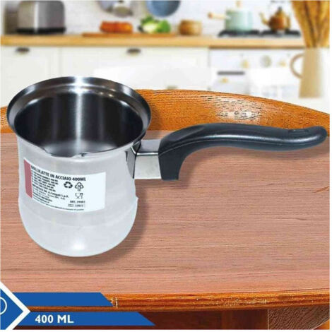 TRADE SHOP - Bollitore Bollilatte Pentolino In Acciaio Inox 300/400/500/1000ml Con Manico Ergonomico - -400ML -