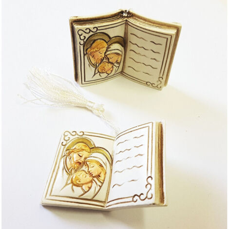TRADE SHOP - Bomboniera Bomboniere Libro Con Natività San Giuseppe Madonna Bambino Bianco Oro -