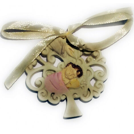 TRADE SHOP - Bomboniere X Battesimo Bambina Albero Della Vita Acqua Santa Ceramica Appendino -