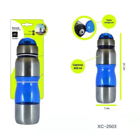 TRADE SHOP - Borraccia In Pvc Alluminio Con Tappo Antigoccia Capienza 600ml Per Bici Xc-2503 -