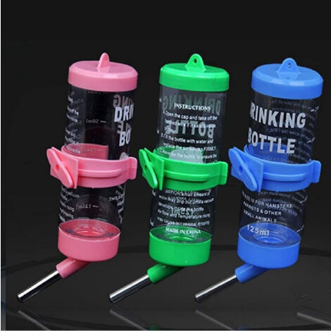 Trade Shop - Botella Agua Hamsters Pequeños Animales 125ml Acero Plastico Diseño Bola Antigoteo -